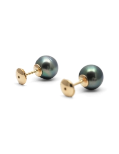 Boucles d'oreilles contemporaines en or jaune 18 carats serties de perles de Tahiti