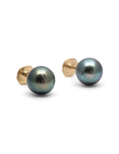 Boucles d'oreilles contemporaines en or jaune 18 carats serties de perles de Tahiti