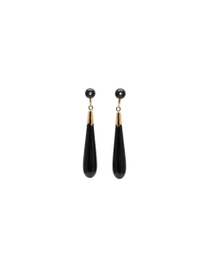 Boucles d'oreilles Napoléon III en or jaune 18 carats serties d'onyx et de perles