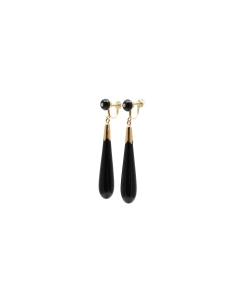 Boucles d'oreilles Napoléon III en or jaune 18 carats serties d'onyx et de perles