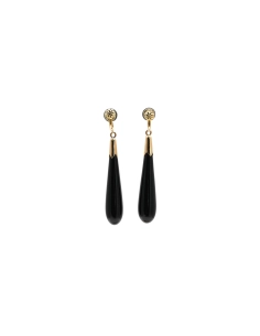 Boucles d'oreilles Napoléon III en or jaune 18 carats serties d'onyx et de perles