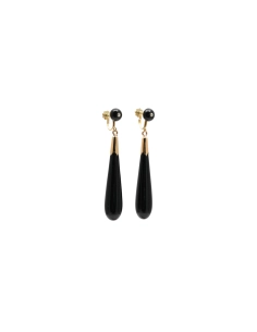 Boucles d'oreilles Napoléon III en or jaune 18 carats serties d'onyx et de perles