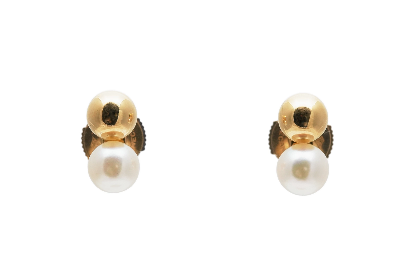 Boucles d'oreilles Années 70 en or jaune 18 carats serties de perles