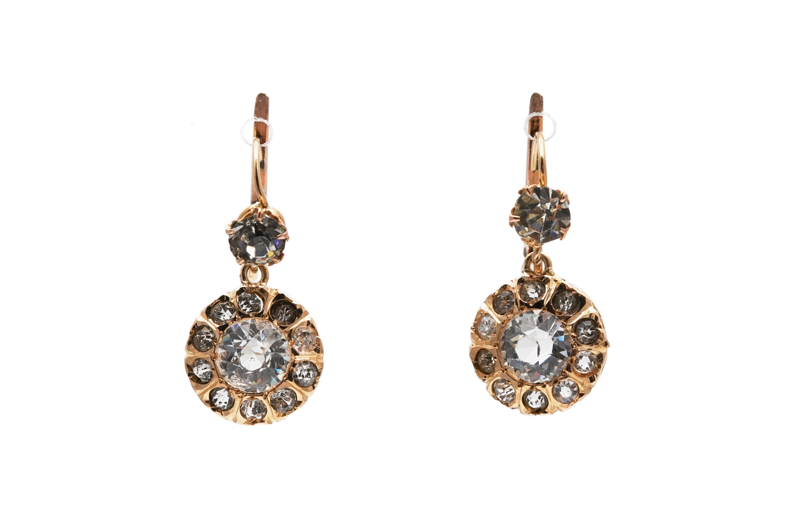 Boucles d'oreilles Art Déco en or jaune 18 carats serties de strass