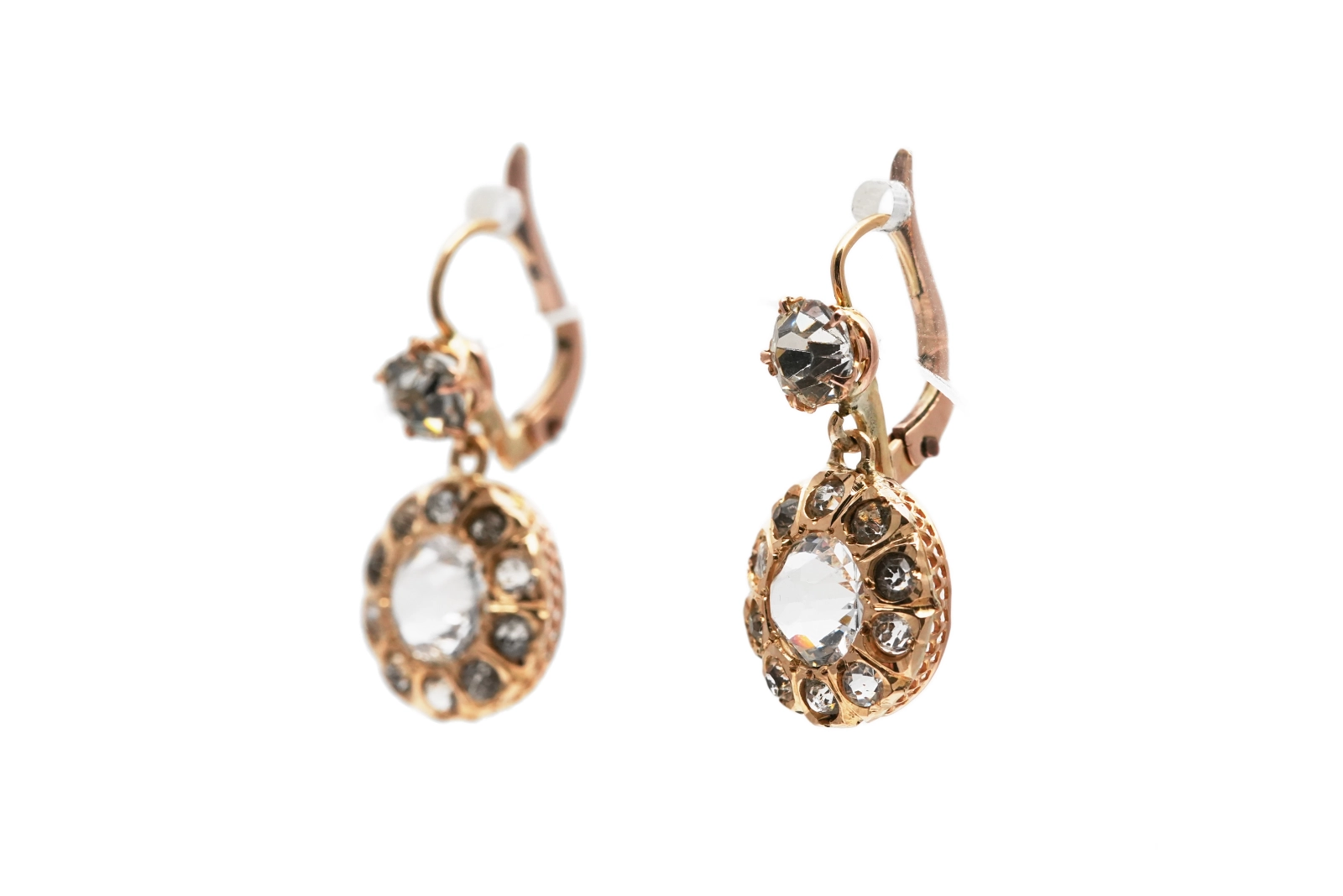 Boucles d'oreilles Art Déco en or jaune 18 carats serties de strass