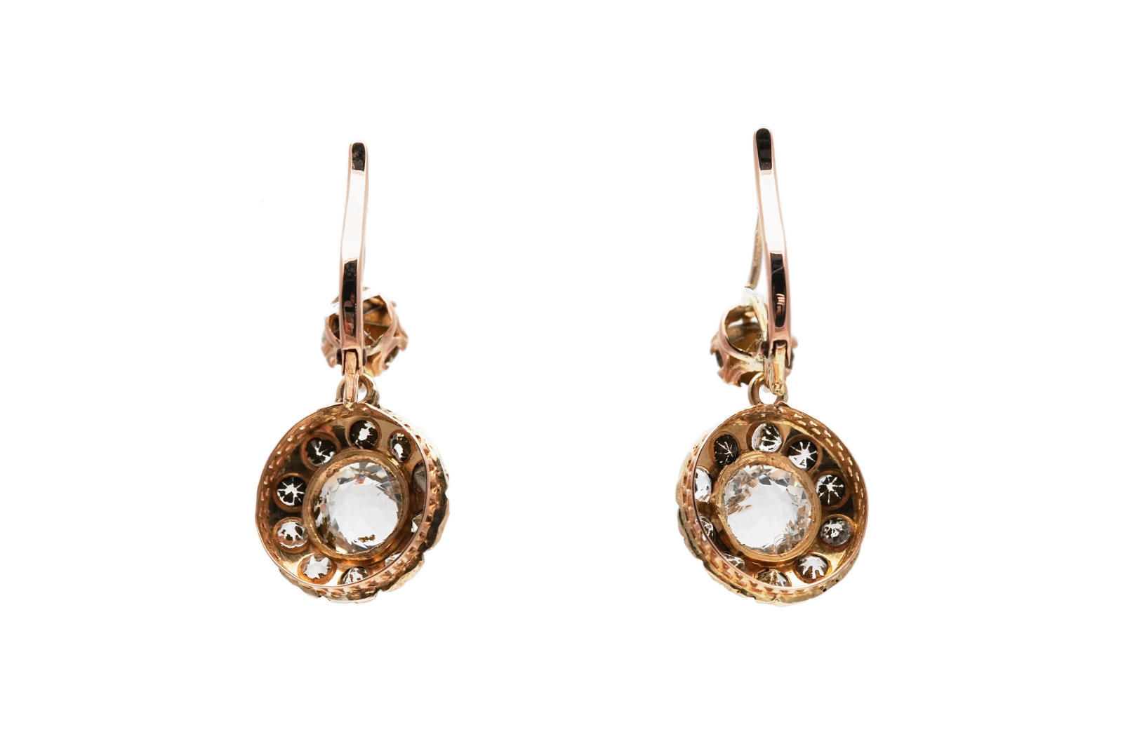 Boucles d'oreilles Art Déco en or jaune 18 carats serties de strass