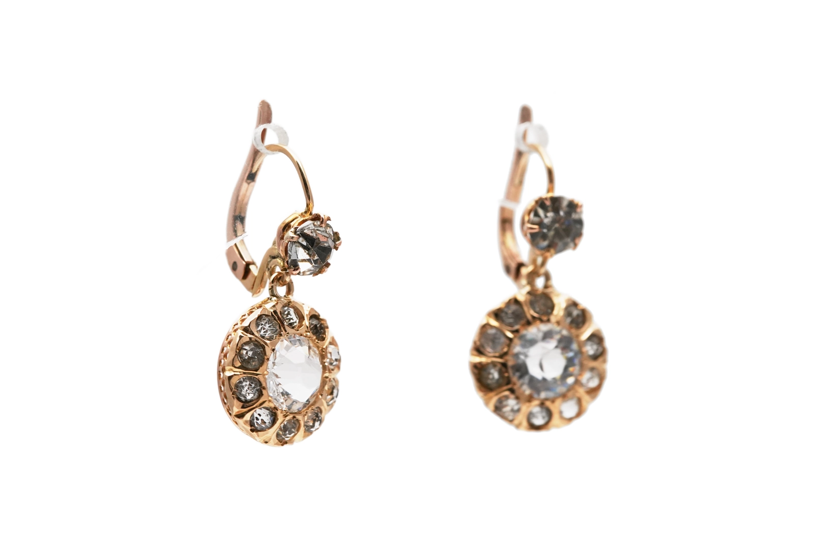 Boucles d'oreilles Art Déco en or jaune 18 carats serties de strass