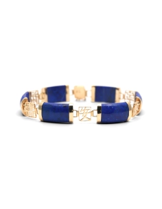 Bracelet Années 70 en or jaune 14 carats serti de lapis lazuli