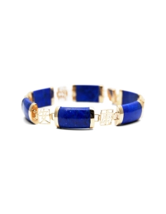 Bracelet Années 70 en or jaune 14 carats serti de lapis lazuli