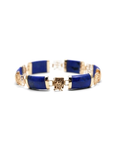 Bracelet Années 70 en or jaune 14 carats serti de lapis lazuli