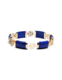 Bracelet Années 70 en or jaune 14 carats serti de lapis lazuli