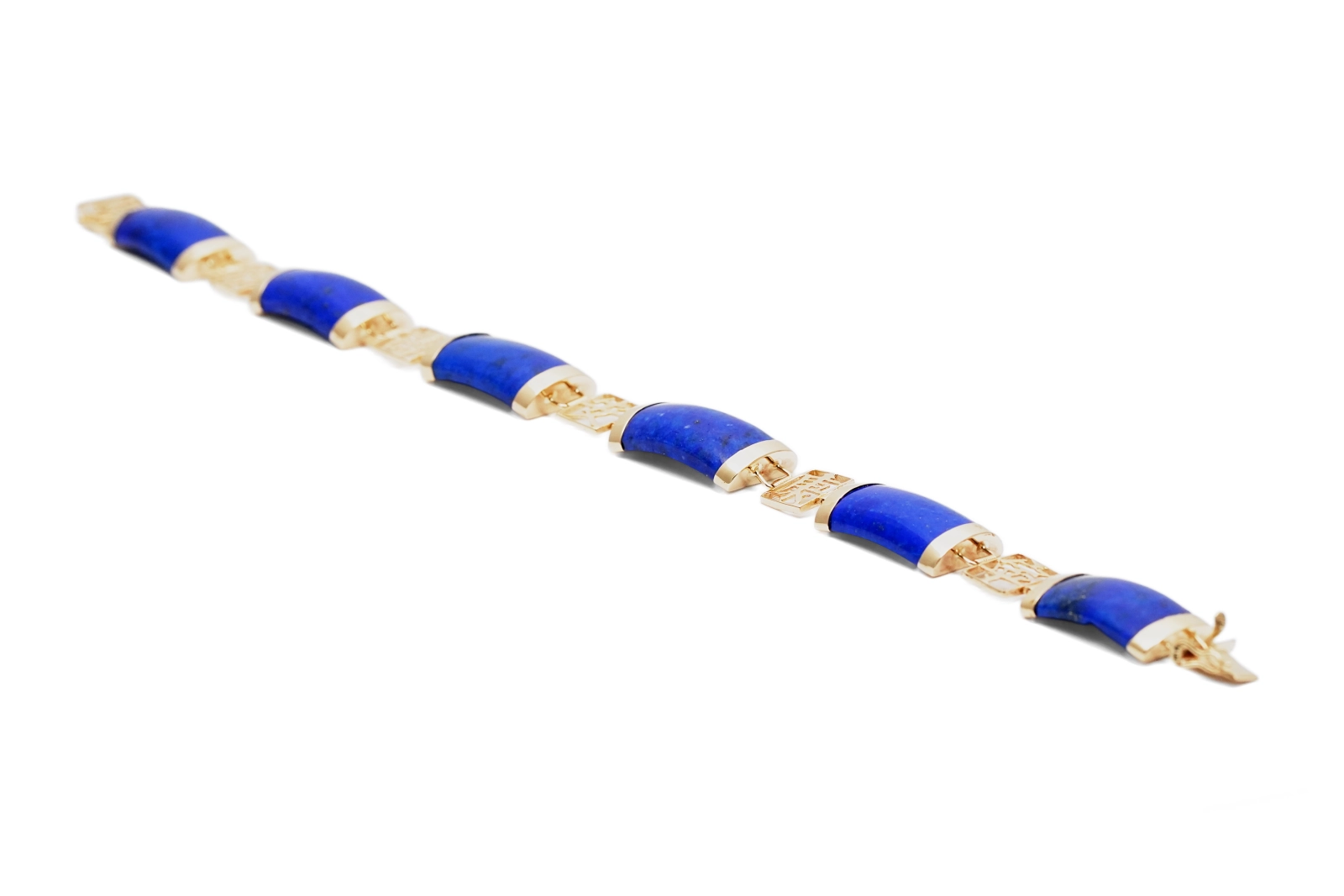 Bracelet Années 70 en or jaune 14 carats serti de lapis lazuli