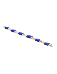 Bracelet Années 70 en or jaune 14 carats serti de lapis lazuli