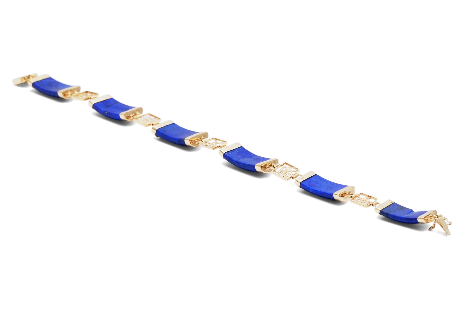 Bracelet Années 70 en or jaune 14 carats serti de lapis lazuli