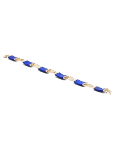 Bracelet Années 70 en or jaune 14 carats serti de lapis lazuli