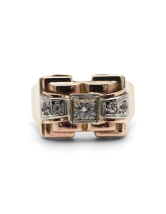 Bague Tank Art Déco en or jaune 9 carats sertie de saphirs blancs