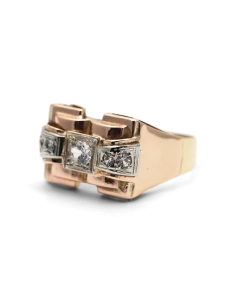 Bague Tank Art Déco en or jaune 9 carats sertie de saphirs blancs