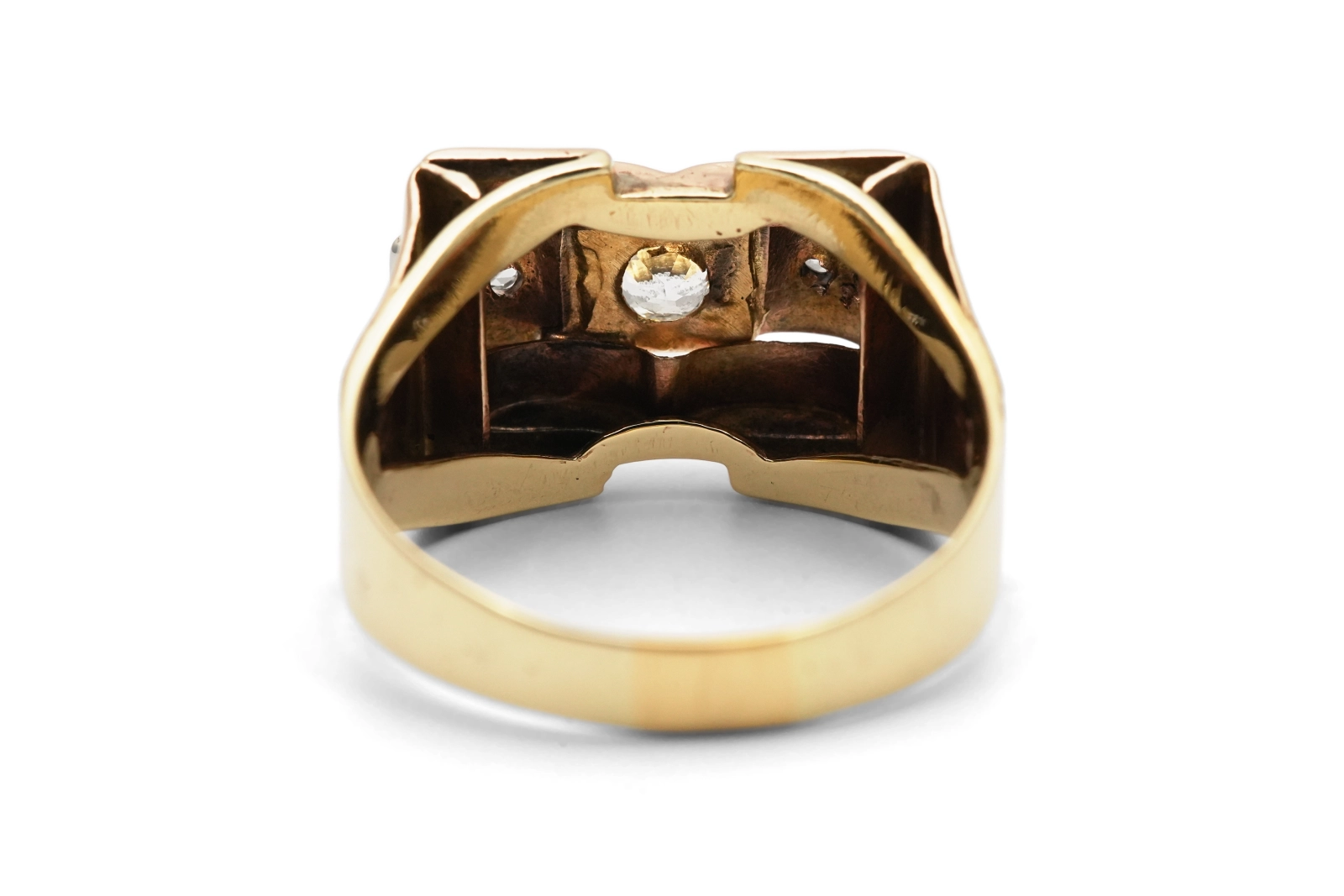 Bague Tank Art Déco en or jaune 9 carats sertie de saphirs blancs