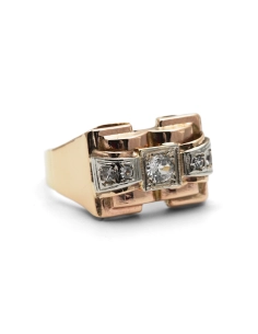Bague Tank Art Déco en or jaune 9 carats sertie de saphirs blancs