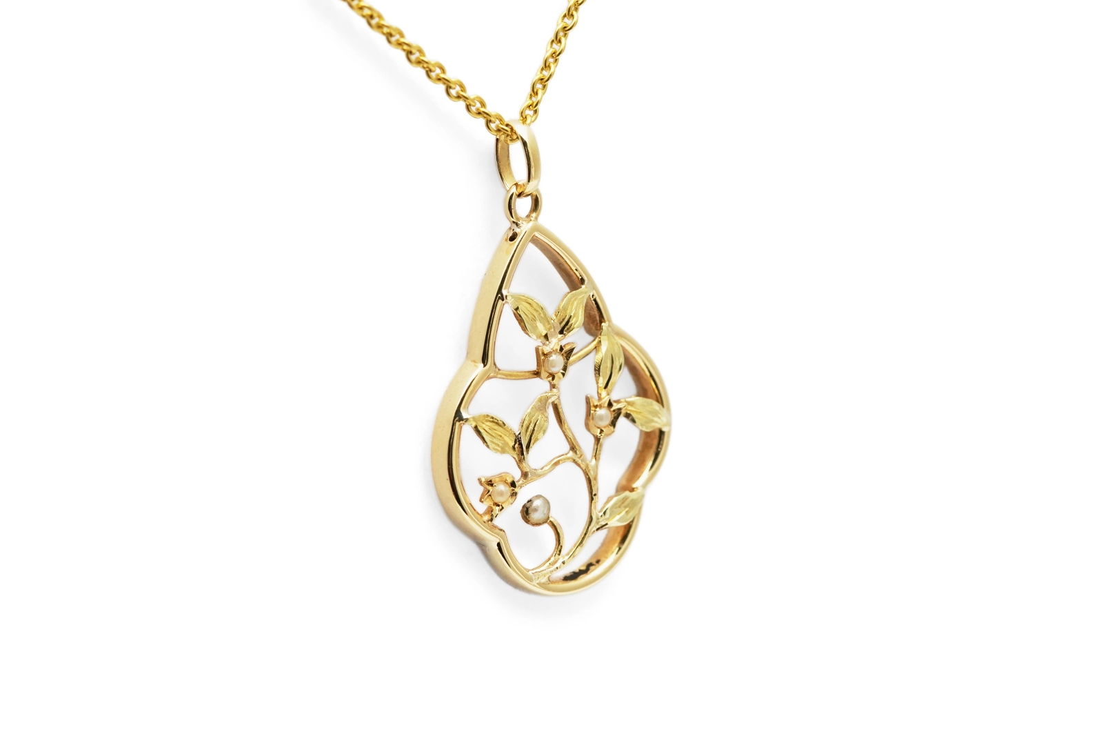 Pendentif Art Nouveau en or jaune 18 carats serti de perles