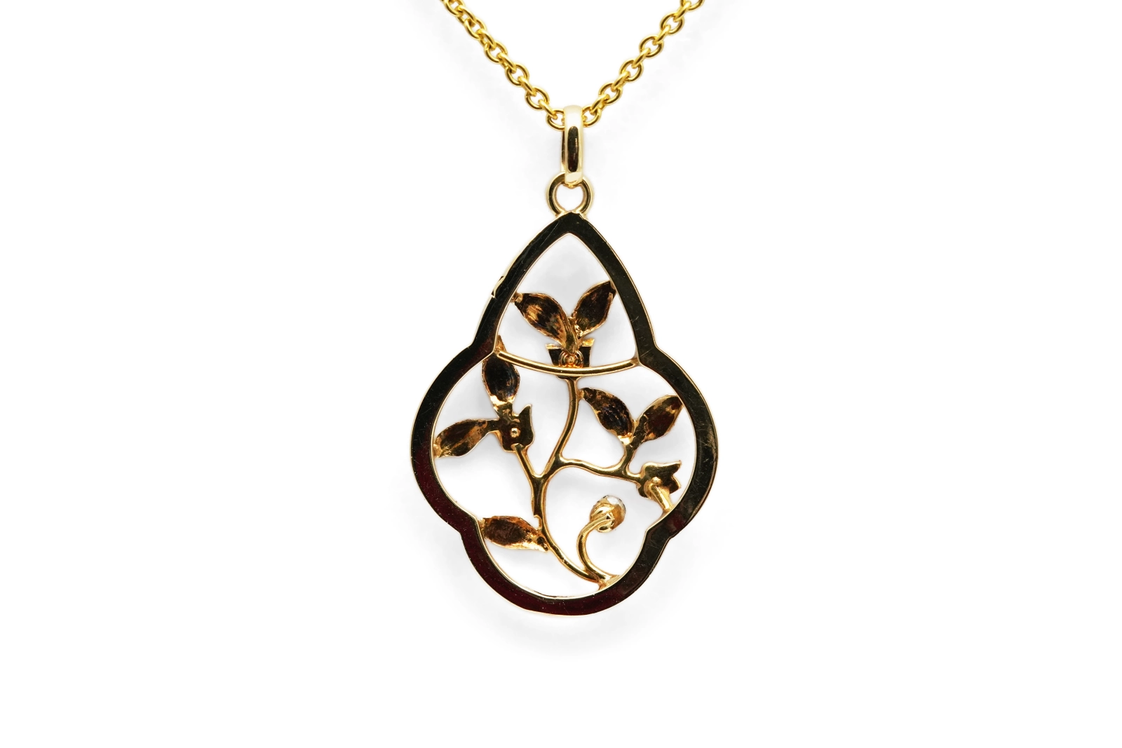 Pendentif Art Nouveau en or jaune 18 carats serti de perles