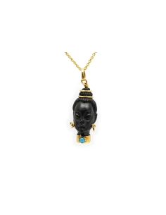 Pendentif années 70 en or jaune 18 carats et ébène serti d'une turquoise