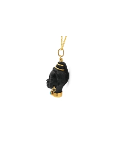 Pendentif années 70 en or jaune 18 carats et ébène serti d'une turquoise