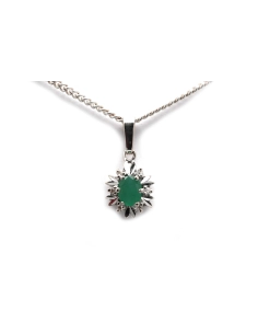 Pendentif années 70 en or blanc 18 carats serti d'une émeraude et de diamants taille "8/8"