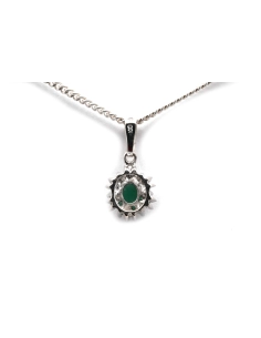 Pendentif années 70 en or blanc 18 carats serti d'une émeraude et de diamants taille "8/8"