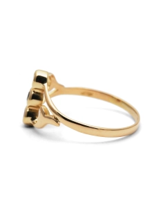 Bague contemporaine en or jaune 18 carats sertie d'une émeraude, d'un saphir et d'un rubis