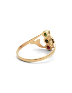 Bague contemporaine en or jaune 18 carats sertie d'une émeraude, d'un saphir et d'un rubis