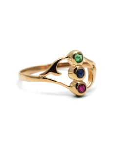 Bague contemporaine en or jaune 18 carats sertie d'une émeraude, d'un saphir et d'un rubis
