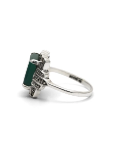 Bague contemporaine en argent 925 sertie d'une chrysocolle et de marcassites