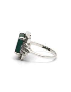 Bague contemporaine en argent 925 sertie d'une chrysocolle et de marcassites