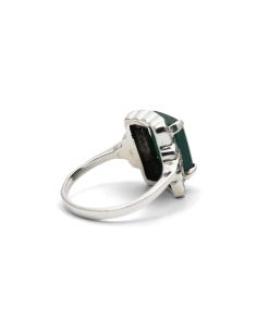 Bague contemporaine en argent 925 sertie d'une chrysocolle et de marcassites