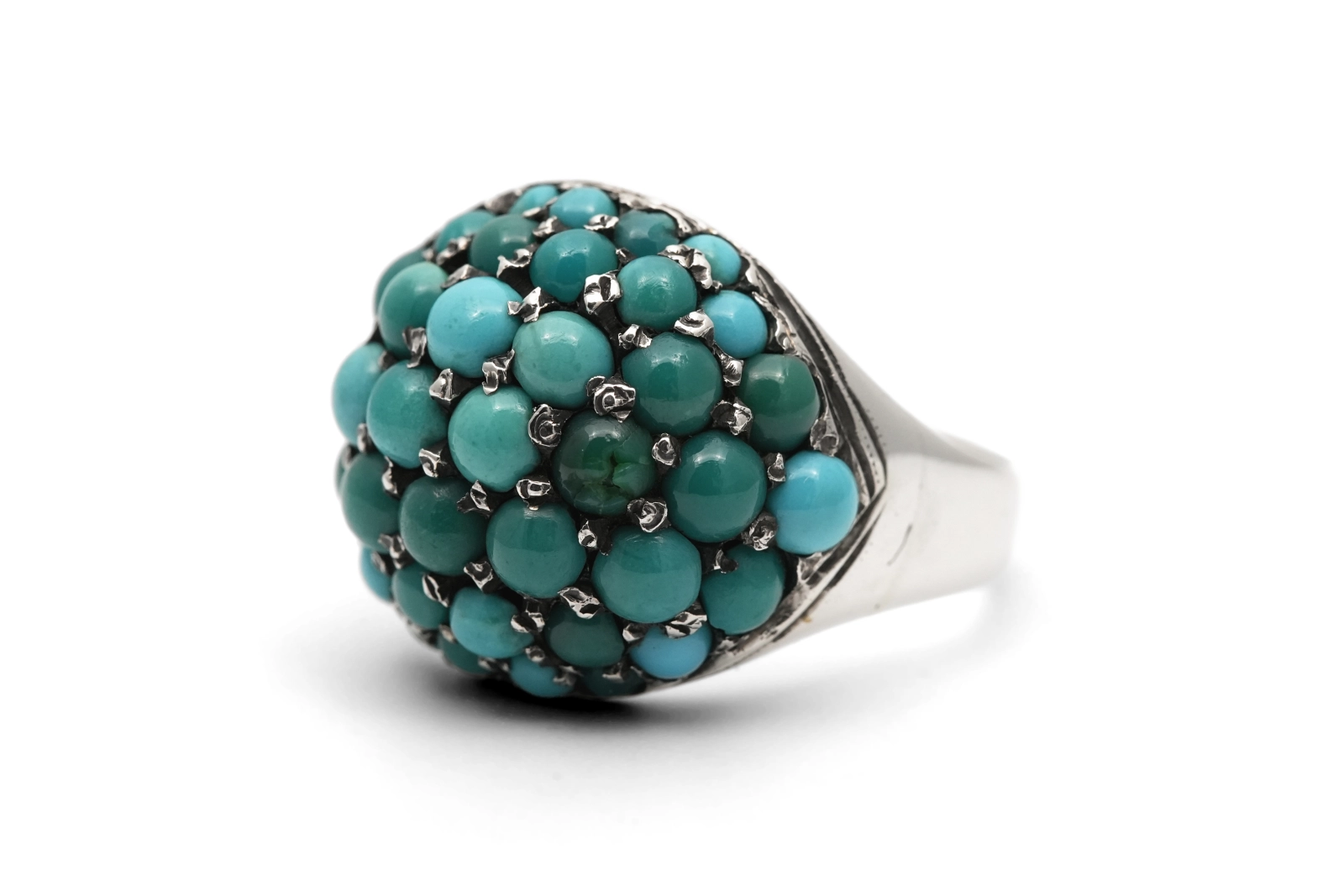Bague Art Déco en argent 800 sertie de turquoises