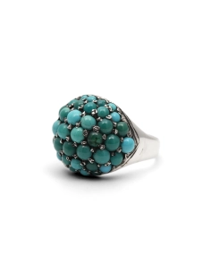 Bague Art Déco en argent 800 sertie de turquoises