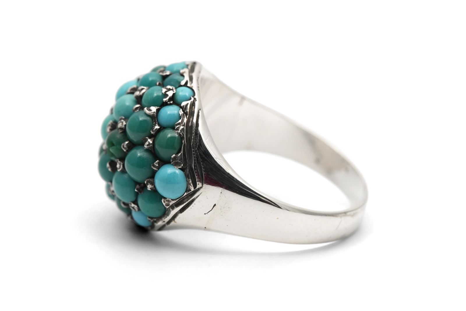 Bague Art Déco en argent 800 sertie de turquoises