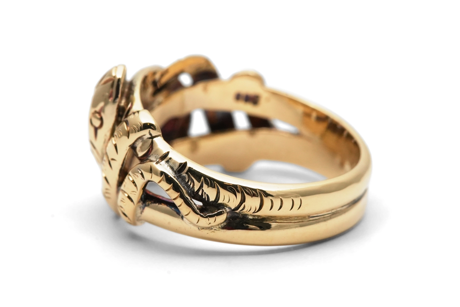 Bague serpent Art Nouveau en or jaune 14 carats sertie de diamants taille "Old cut"