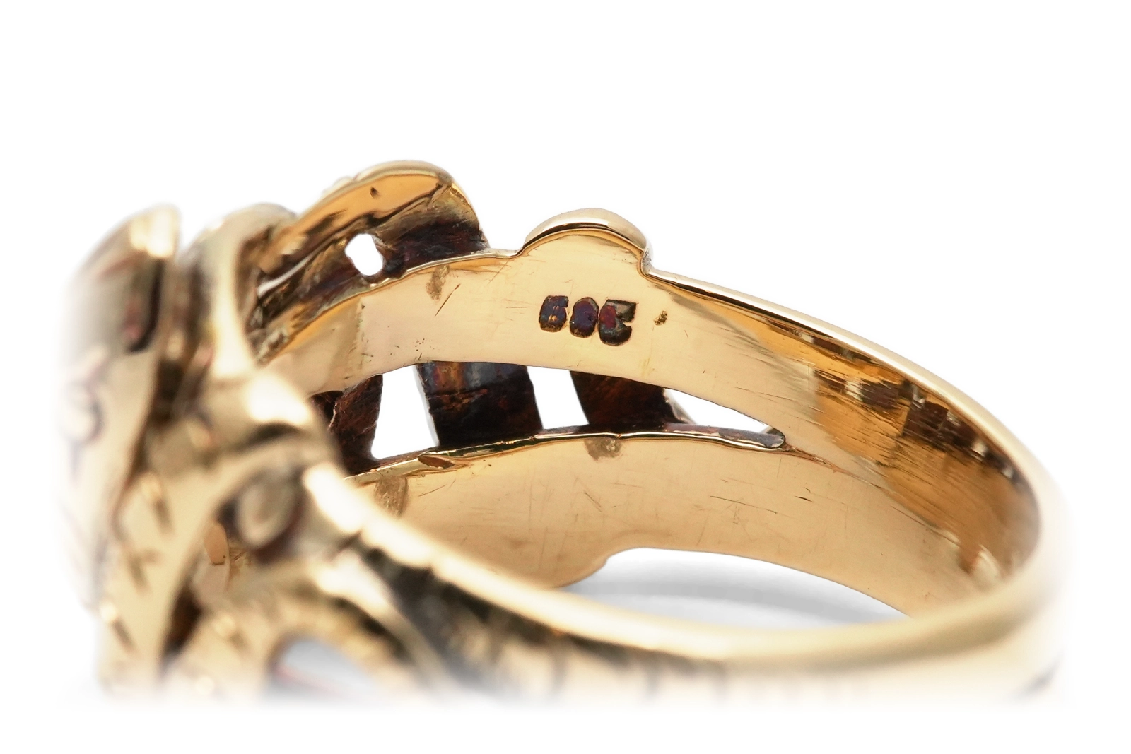 Bague serpent Art Nouveau en or jaune 14 carats sertie de diamants taille "Old cut"