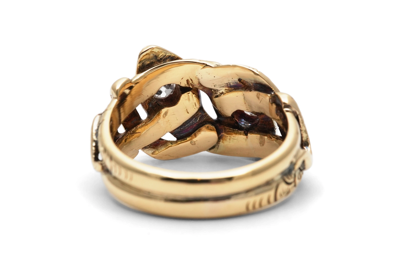 Bague serpent Art Nouveau en or jaune 14 carats sertie de diamants taille "Old cut"