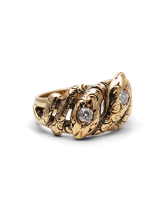 Bague serpent Art Nouveau en or jaune 14 carats sertie de diamants taille "Old cut"