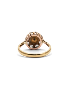 Bague Art Déco en or jaune 18 carats sertie d'une perle et de diamants taille "rose"
