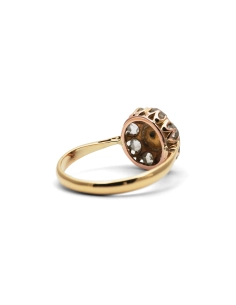 Bague Art Déco en or jaune 18 carats sertie d'une perle et de diamants taille "rose"