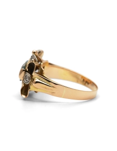 Bague Art Déco en or jaune 18 carats sertie d'une aigue marine et de diamants taille "8/8"