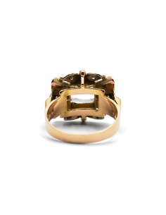 Bague Art Déco en or jaune 18 carats sertie d'une aigue marine et de diamants taille "8/8"