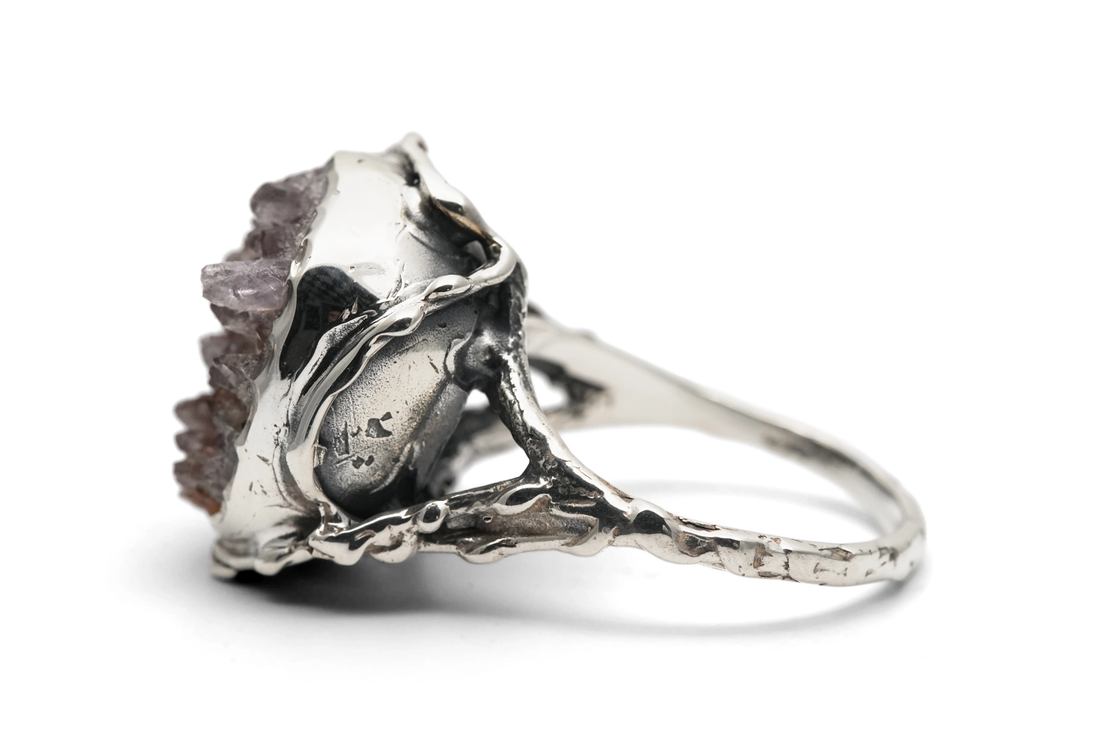 Bague Années 70 en argent 925 sertie d'une améthyste