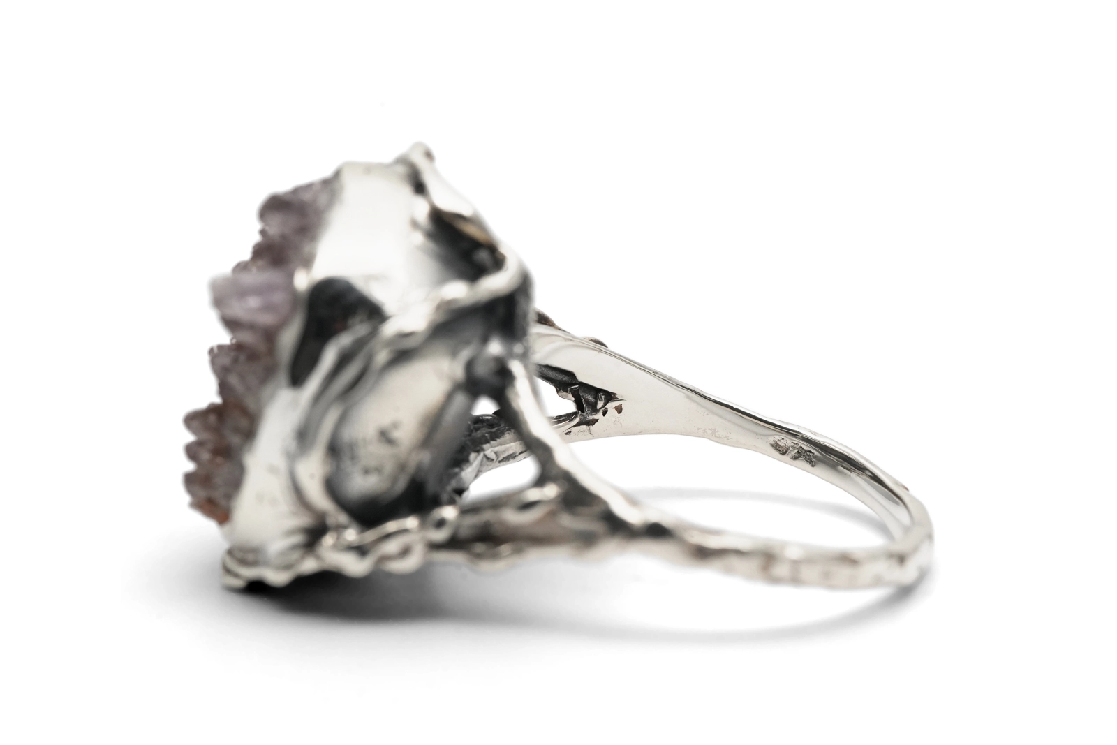 Bague Années 70 en argent 925 sertie d'une améthyste