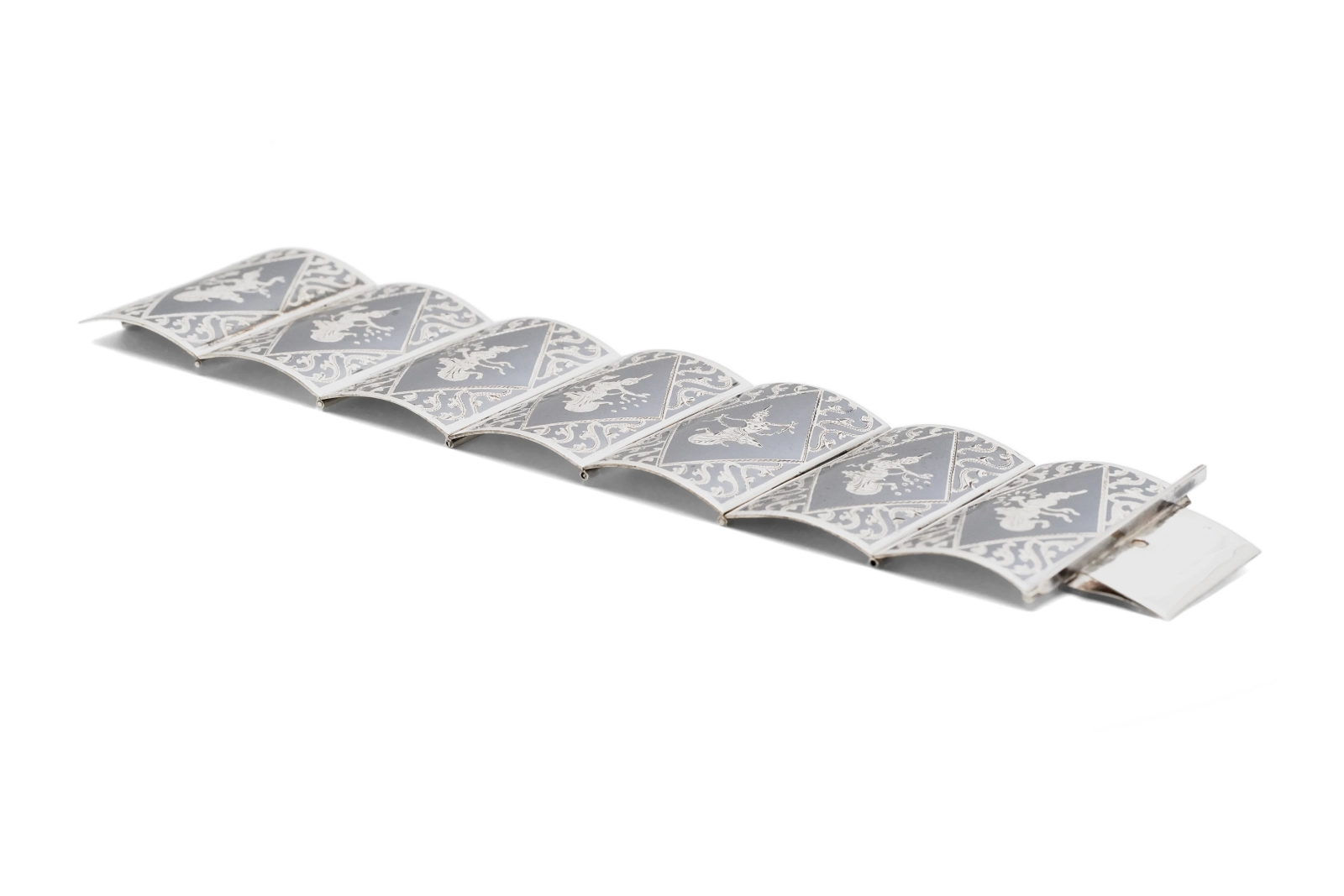 Bracelet Années 70 en argent 925 niellé
