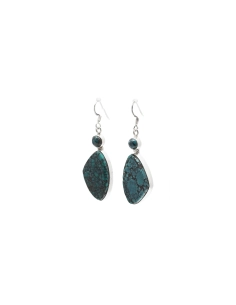 Boucles d'oreilles contemporaines en argent 925 serties de turquoises